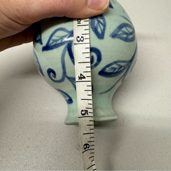 Lydia Lopez Island Hand Painted Pottery Blue Green Floral Mini Vase Boho Decor - Picture 6 of 8